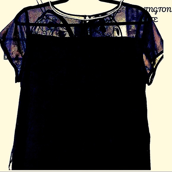 NWOT WORTHINGTON PETITE LARGE RHINESTONE NECKLINE, SHEER SHOULDERS/SLEEVES, - Picture 9 of 13